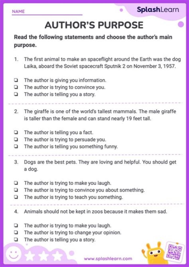 What is the author's purpose worksheet?